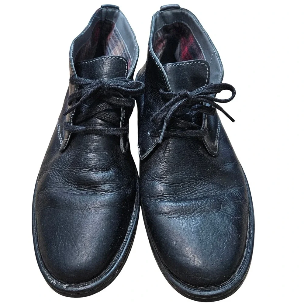 Clarks Collection Men Black Leather Chukka Boots Plaid Lining Ortholite Size 9.5